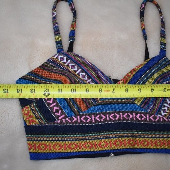 Forever 21 Patchwork Crop Top Size Small Multicolor Adjustable Straps Boho - Picture 12 of 15